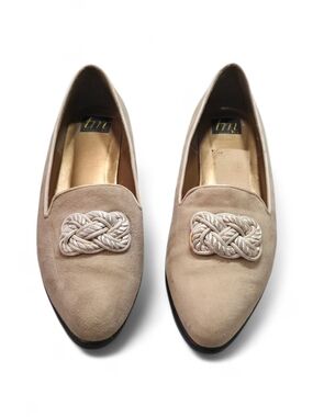 Taupe Suede Knot Loafers for Women